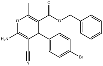 benzyl 6-amino-4-(4-bromophenyl)-5-cyano-2-methyl-4H-pyran-3-carboxylate Struktur