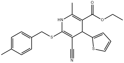 ethyl 5-cyano-2-methyl-6-[(4-methylbenzyl)sulfanyl]-4-(2-thienyl)-1,4-dihydro-3-pyridinecarboxylate Struktur