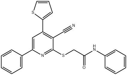 2-{[3-cyano-6-phenyl-4-(2-thienyl)-2-pyridinyl]sulfanyl}-N-phenylacetamide Struktur