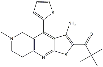 1-[3-amino-6-methyl-4-(2-thienyl)-5,6,7,8-tetrahydrothieno[2,3-b][1,6]naphthyridin-2-yl]-2,2-dimethyl-1-propanone Struktur