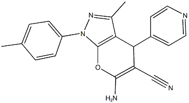 6-amino-3-methyl-1-(4-methylphenyl)-4-(4-pyridinyl)-1,4-dihydropyrano[2,3-c]pyrazole-5-carbonitrile Struktur