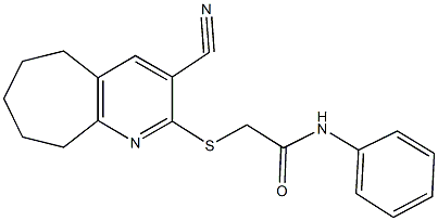 2-[(3-cyano-6,7,8,9-tetrahydro-5H-cyclohepta[b]pyridin-2-yl)sulfanyl]-N-phenylacetamide Struktur