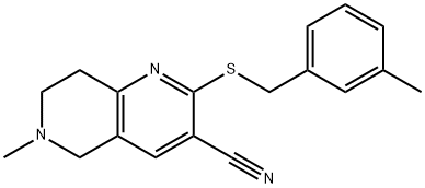 6-methyl-2-[(3-methylbenzyl)sulfanyl]-5,6,7,8-tetrahydro[1,6]naphthyridine-3-carbonitrile Struktur