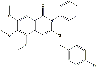 2-[(4-bromobenzyl)sulfanyl]-6,7,8-trimethoxy-3-phenyl-4(3H)-quinazolinone Struktur