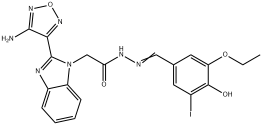 2-[2-(4-amino-1,2,5-oxadiazol-3-yl)-1H-benzimidazol-1-yl]-N'-(3-ethoxy-4-hydroxy-5-iodobenzylidene)acetohydrazide Struktur