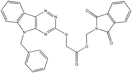 (1,3-dioxo-1,3-dihydro-2H-isoindol-2-yl)methyl [(5-benzyl-5H-[1,2,4]triazino[5,6-b]indol-3-yl)sulfanyl]acetate Struktur