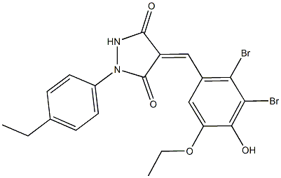 4-(2,3-dibromo-5-ethoxy-4-hydroxybenzylidene)-1-(4-ethylphenyl)-3,5-pyrazolidinedione Struktur