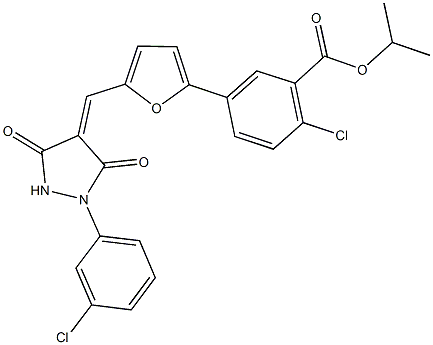 isopropyl 2-chloro-5-(5-{[1-(3-chlorophenyl)-3,5-dioxo-4-pyrazolidinylidene]methyl}-2-furyl)benzoate Struktur