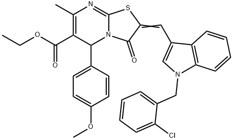 ethyl 2-{[1-(2-chlorobenzyl)-1H-indol-3-yl]methylene}-5-(4-methoxyphenyl)-7-methyl-3-oxo-2,3-dihydro-5H-[1,3]thiazolo[3,2-a]pyrimidine-6-carboxylate Struktur