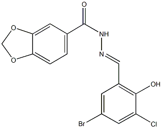 N'-(5-bromo-3-chloro-2-hydroxybenzylidene)-1,3-benzodioxole-5-carbohydrazide Struktur