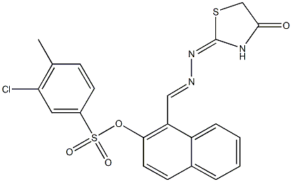 1-[2-(4-oxo-1,3-thiazolidin-2-ylidene)carbohydrazonoyl]-2-naphthyl 3-chloro-4-methylbenzenesulfonate Struktur