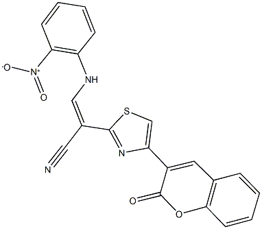 3-{2-nitroanilino}-2-[4-(2-oxo-2H-chromen-3-yl)-1,3-thiazol-2-yl]acrylonitrile Struktur