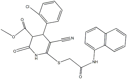 methyl 4-(2-chlorophenyl)-5-cyano-6-{[2-(1-naphthylamino)-2-oxoethyl]sulfanyl}-2-oxo-1,2,3,4-tetrahydro-3-pyridinecarboxylate Struktur