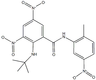 2-(tert-butylamino)-3,5-bisnitro-N-{5-nitro-2-methylphenyl}benzamide Struktur