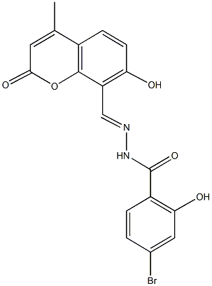 4-bromo-2-hydroxy-N'-[(7-hydroxy-4-methyl-2-oxo-2H-chromen-8-yl)methylene]benzohydrazide Struktur