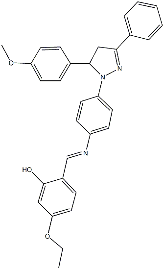 5-ethoxy-2-[({4-[5-(4-methoxyphenyl)-3-phenyl-4,5-dihydro-1H-pyrazol-1-yl]phenyl}imino)methyl]phenol Struktur