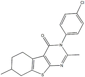 3-(4-chlorophenyl)-2,7-dimethyl-5,6,7,8-tetrahydro[1]benzothieno[2,3-d]pyrimidin-4(3H)-one Struktur