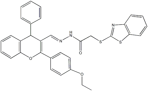 2-(1,3-benzothiazol-2-ylsulfanyl)-N'-{[2-(4-ethoxyphenyl)-4-phenyl-4H-chromen-3-yl]methylene}acetohydrazide Struktur