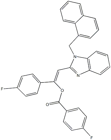 1-(4-fluorophenyl)-2-[1-(1-naphthylmethyl)-1H-benzimidazol-2-yl]vinyl 4-fluorobenzoate Struktur