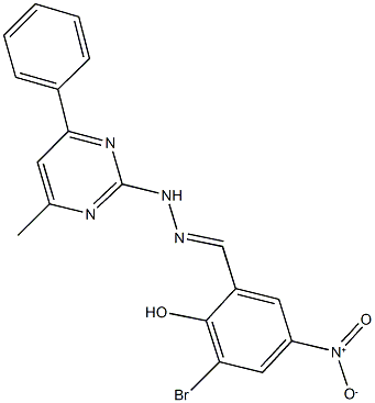 3-bromo-2-hydroxy-5-nitrobenzaldehyde (4-methyl-6-phenyl-2-pyrimidinyl)hydrazone Struktur