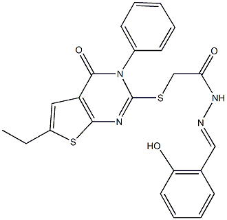 2-[(6-ethyl-4-oxo-3-phenyl-3,4-dihydrothieno[2,3-d]pyrimidin-2-yl)sulfanyl]-N'-(2-hydroxybenzylidene)acetohydrazide Struktur