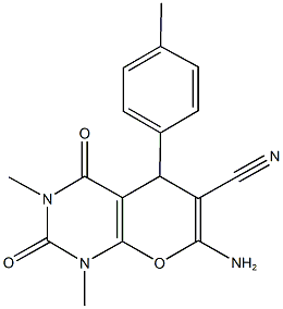 7-amino-1,3-dimethyl-5-(4-methylphenyl)-2,4-dioxo-1,3,4,5-tetrahydro-2H-pyrano[2,3-d]pyrimidine-6-carbonitrile Struktur