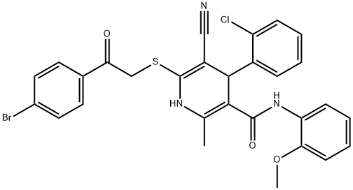 6-{[2-(4-bromophenyl)-2-oxoethyl]sulfanyl}-4-(2-chlorophenyl)-5-cyano-N-(2-methoxyphenyl)-2-methyl-1,4-dihydro-3-pyridinecarboxamide Struktur