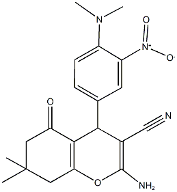 2-amino-4-{4-(dimethylamino)-3-nitrophenyl}-7,7-dimethyl-5-oxo-5,6,7,8-tetrahydro-4H-chromene-3-carbonitrile Struktur