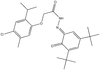 2-(4-chloro-2-isopropyl-5-methylphenoxy)-N'-(3,5-ditert-butyl-6-oxo-2,4-cyclohexadien-1-ylidene)acetohydrazide Struktur