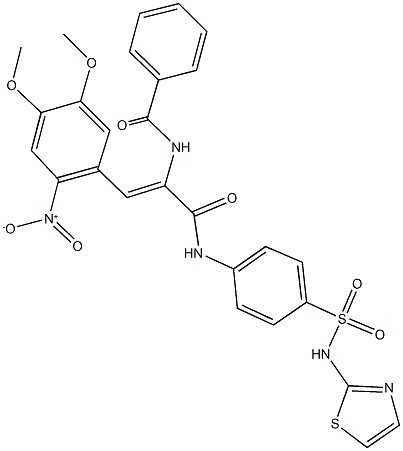 N-[2-{2-nitro-4,5-dimethoxyphenyl}-1-({4-[(1,3-thiazol-2-ylamino)sulfonyl]anilino}carbonyl)vinyl]benzamide Struktur