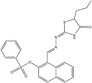 1-[2-(4-oxo-5-propyl-1,3-thiazolidin-2-ylidene)carbohydrazonoyl]-2-naphthyl benzenesulfonate Struktur