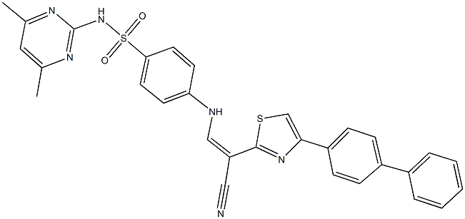 4-{[2-(4-[1,1'-biphenyl]-4-yl-1,3-thiazol-2-yl)-2-cyanovinyl]amino}-N-(4,6-dimethyl-2-pyrimidinyl)benzenesulfonamide Struktur