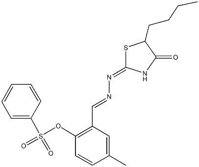 2-[2-(5-butyl-4-oxo-1,3-thiazolidin-2-ylidene)carbohydrazonoyl]-4-methylphenyl benzenesulfonate Struktur