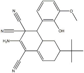 2-amino-6-(tert-butyl)-4-(2-hydroxy-3-methoxyphenyl)-4a,5,6,7-tetrahydro-1,3,3(4H)-naphthalenetricarbonitrile Struktur