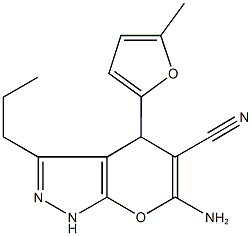 6-amino-4-(5-methyl-2-furyl)-3-propyl-1,4-dihydropyrano[2,3-c]pyrazole-5-carbonitrile Struktur