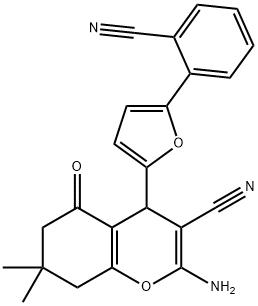 2-amino-4-[5-(2-cyanophenyl)-2-furyl]-7,7-dimethyl-5-oxo-5,6,7,8-tetrahydro-4H-chromene-3-carbonitrile Struktur