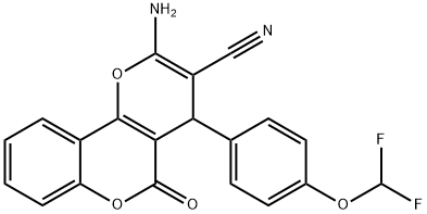 2-amino-4-[4-(difluoromethoxy)phenyl]-5-oxo-4H,5H-pyrano[3,2-c]chromene-3-carbonitrile Struktur