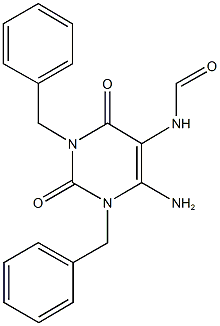 6-amino-1,3-dibenzyl-2,4-dioxo-1,2,3,4-tetrahydro-5-pyrimidinylformamide Struktur