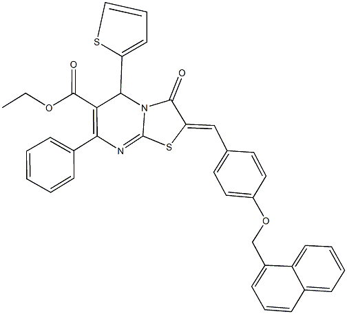 ethyl 2-[4-(1-naphthylmethoxy)benzylidene]-3-oxo-7-phenyl-5-(2-thienyl)-2,3-dihydro-5H-[1,3]thiazolo[3,2-a]pyrimidine-6-carboxylate Struktur