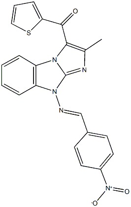 [9-({4-nitrobenzylidene}amino)-2-methyl-9H-imidazo[1,2-a]benzimidazol-3-yl](2-thienyl)methanone Struktur