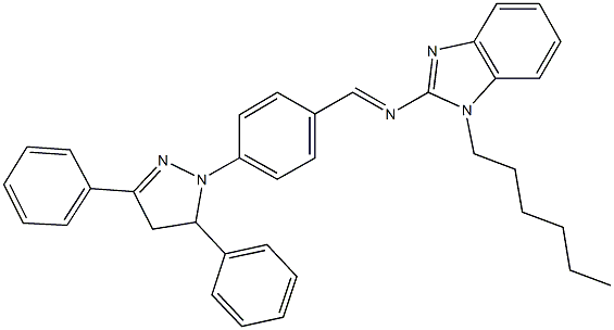 N-[4-(3,5-diphenyl-4,5-dihydro-1H-pyrazol-1-yl)benzylidene]-N-(1-hexyl-1H-benzimidazol-2-yl)amine Struktur