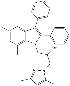 1-(5,7-dimethyl-2,3-diphenyl-1H-indol-1-yl)-3-(3,5-dimethyl-1H-pyrazol-1-yl)-2-propanol Struktur