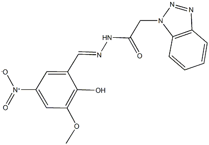 2-(1H-1,2,3-benzotriazol-1-yl)-N'-{2-hydroxy-5-nitro-3-methoxybenzylidene}acetohydrazide Struktur