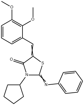 3-cyclopentyl-5-(2,3-dimethoxybenzylidene)-2-(phenylimino)-1,3-thiazolidin-4-one Struktur