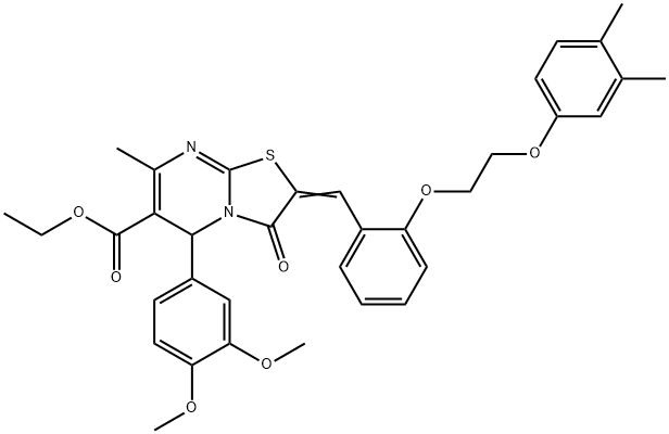 ethyl 5-(3,4-dimethoxyphenyl)-2-{2-[2-(3,4-dimethylphenoxy)ethoxy]benzylidene}-7-methyl-3-oxo-2,3-dihydro-5H-[1,3]thiazolo[3,2-a]pyrimidine-6-carboxylate Struktur