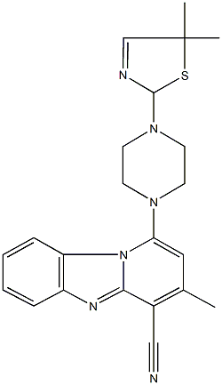 1-[4-(5,5-dimethyl-2,5-dihydro-1,3-thiazol-2-yl)-1-piperazinyl]-3-methylpyrido[1,2-a]benzimidazole-4-carbonitrile Struktur