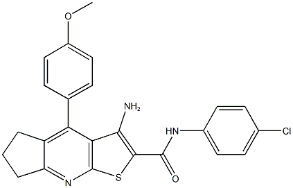 3-amino-N-(4-chlorophenyl)-4-(4-methoxyphenyl)-6,7-dihydro-5H-cyclopenta[b]thieno[3,2-e]pyridine-2-carboxamide Struktur