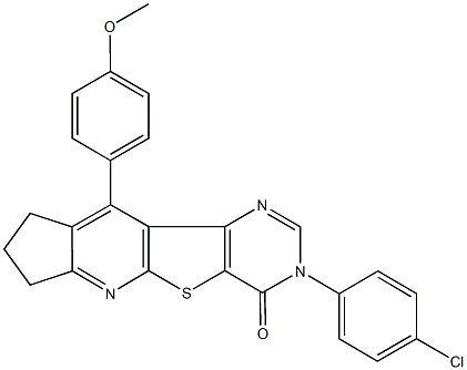 3-(4-chlorophenyl)-10-(4-methoxyphenyl)-8,9-dihydro-3H-cyclopenta[5',6']pyrido[3',2':4,5]thieno[3,2-d]pyrimidin-4(7H)-one Struktur