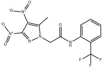 2-{3,4-dinitro-5-methyl-1H-pyrazol-1-yl}-N-[2-(trifluoromethyl)phenyl]acetamide Struktur