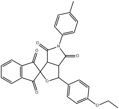 3-(4-ethoxyphenyl)-5-(4-methylphenyl)-1',3',4,6-tetraoxo-1,3,3a,4,6,6a-hexahydrospiro(1H-furo[3,4-c]pyrrole-1,2'-indane) Struktur